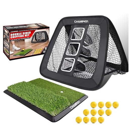 CHAMPKEY Double -Sided Golf Chipping Net with Mat and 12 Foam Balls - Professional Golf Practice Net Ideal for Indoor and Outdoor Training
