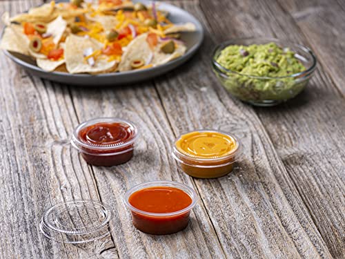 Image of 1.5 oz - 100 Sets Clear Diposable Plastic Portion Cups With Lids, Small Mini Containers For Portion Controll, Jello Shots, Meal Prep, Sauce Cups, Slime, Condiments, Dressings, Crafts, Disposable