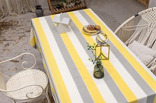 Nappe de table anti tache 110x170cm en lin rayé jaune pour masquer les rayures - 8
