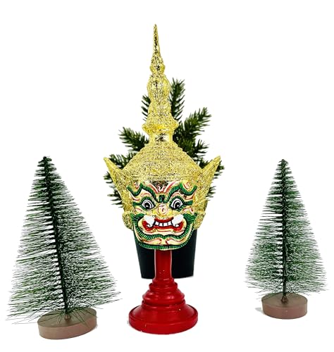 Figura Decorativa Máscara Ravana Thai Dorada 7x4x3 pulg miniatura 6