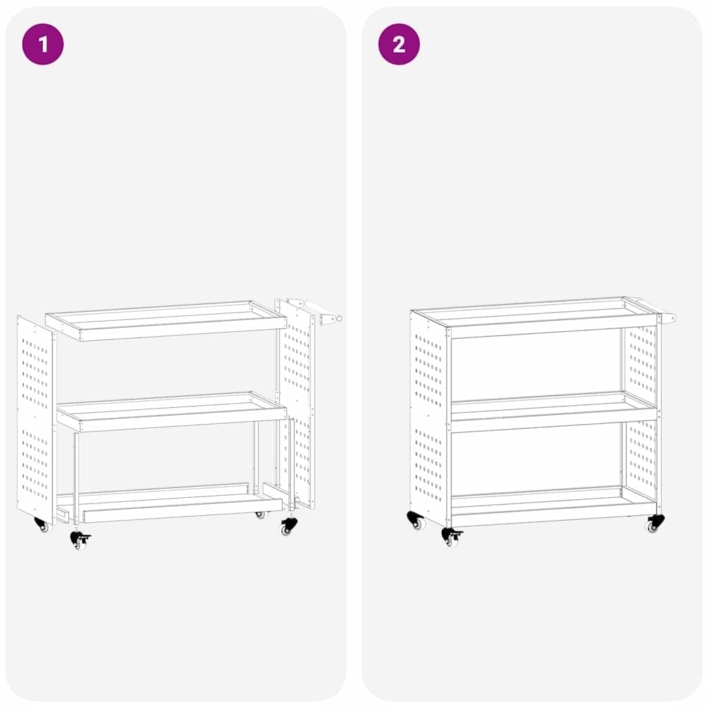 Carrello portautensili antracite in acciaio laminato a freddo, 75 x 35 x 73 cm, con 3 ripiani e 12 ganci, ruote bloccabili per officina e garage