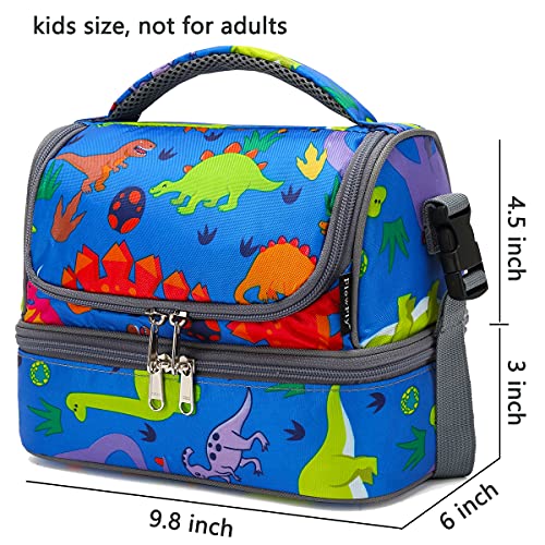 Flowfly Kids Double Decker Cooler Insulated Lunch Bag Large Tote For Boys, Girls, Men, Women, With Adjustable Strap, Dinosaur #TOP2