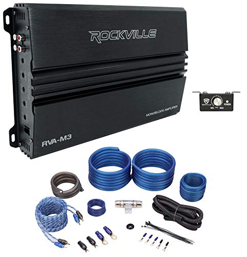 Rockville RVA-M3 4000w Mono 1 Ohm Car Amplifier+Bass Remote+Amp Wire Kit
