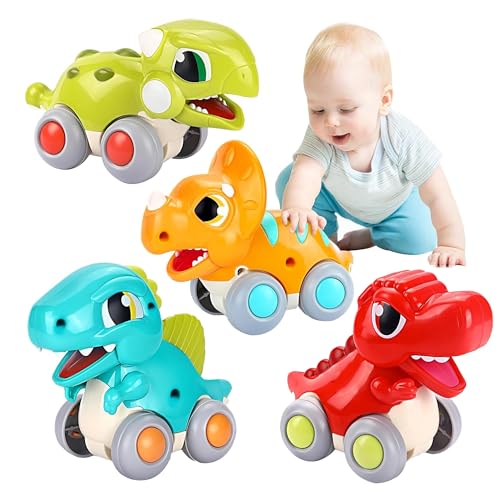 Image of Kidology Push & Go Dinosaur Cars Toy for Toddlers, Friction Powered Dino Cars Set of 4, Mini Pull Back Vehicle, Montessori Educational Toy for Boys & Girls, Birthday Gift for Kids