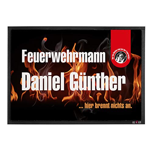 Cera & Toys® Feuerwehr-Geschenk Fußmatte mit Namen für Feuerwehrmann & Feuerwehrfrau 60 cm x 40...
