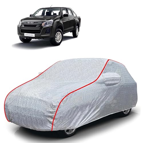 Image of Sulfar 100% Waterproof Car Body Cover Compatible with Mirror for Isuzu Hi-Lander (Triple Stitched, Full Bottom Elastic, Magic Silver with Red Piping)