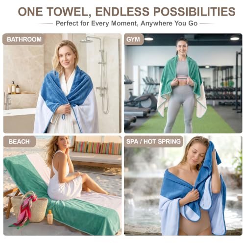 Image of Story@Home 500 GSM Microfiber Towels for Bath Large Size | Towel Set of 2 |Super Soft Color Blocked Bath Towels | 70 x 140 cm | Blue & Mint Green | Skin & Hair Friendly Bath Towels for Men, Women