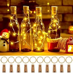 Lamparas Recicladas Con Botellas De Plastico Fulighture Luz de Botella,2m 20LEDs Lámparas de Botellas con Pilas Flexible de Alambre de Cobre,LED Corcho Micro Luces para Carnaval,Decoración de Boda,DIY Fiesta - 10PCS,Blanco Cálido