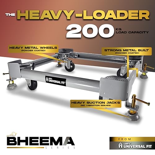 Image of Bheema Series 100% Metal + 180kg Load Capacity Universal Heavy Duty Adjustable Wheel Stand for Washing Machine 6.5kg 6kg 7kg 7.5kg 8kg 9kg 10kg Fully Automatic Front & top Load Trolley - Grey Color