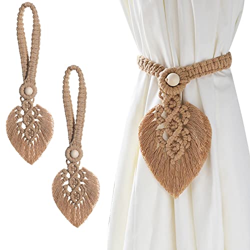 IVEOPPE Lot de 2 embrasses de Rideaux décoration Boheme - Attache Rideau en Coton macramé, pour Rideaux décoration de Rideaux (Brun)