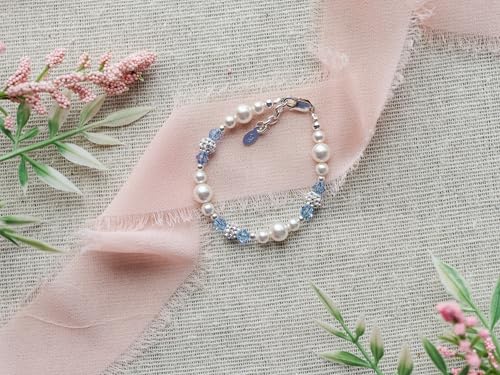Cherished Moments Sterling Silver Bracelet for Girls with High-End Simulated Pearls and Blue Crystals, Gift for Birthday or Granddaughter3