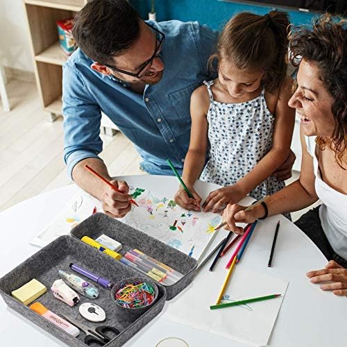 Desk Supplies Organisers, 8 Set Felt Drawer Organisers Dividers Stationery Stroage Boxes Desktop Dresser Makeup Cosmetics Boxes Utility Storage Bins Trays Holder Sorter for Home Office Storage - Gray