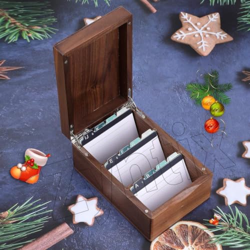 Image of Wooden Business Card Organizer for 2.2 inch x 3.5 inch Cards | Business Card Holder for Desk, Index Cards Box Holds 300 Cards, Includes A-Z Tabs, Desktop Organizers for Office, Home
