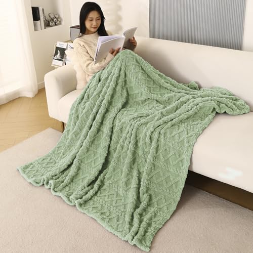 Image of HOKIPO Fleece AC Blanket Double Bed Queen, 200X230 Cm / 6.5X7.5 Feet, Pistachio Green (AR-5743-GRN)