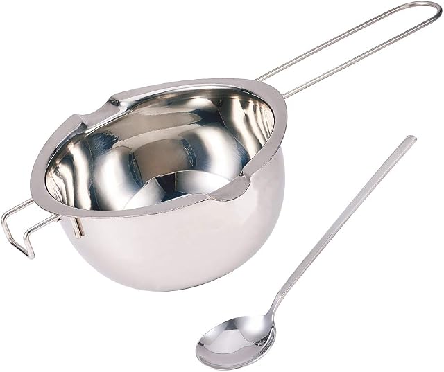 PandaHall Stainless Steel Double Boiler Pot, 600ml/20oz Melting Pot with Long Handle Spoons for Butter Chocolate, Candy, Butter Cheese, Candle, Soap and Wax Making Kit