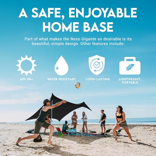 Image of Neso Gigante Portable Beach Tent Sun Shelter - Lightweight Beach Shade Canopy - Easy Setup for Family Outings - Patented Reinforced Corners - UPF 50+ Sun Protection - 8ft Tall, 11 x 11ft - Black