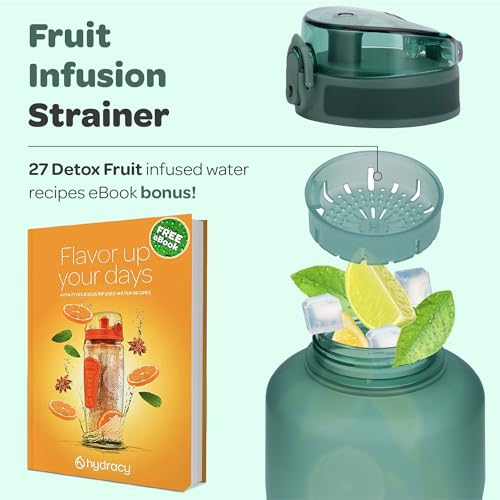 Image of Hydracy Water Bottle with Time Marker -Large Half Gallon 64oz BPA Free Bottle & No Sweat Sleeve -Leak Proof Gym Bottle with Fruit Infuser Strainer & Times to Drink -Ideal Gift for Sports & Outdoors
