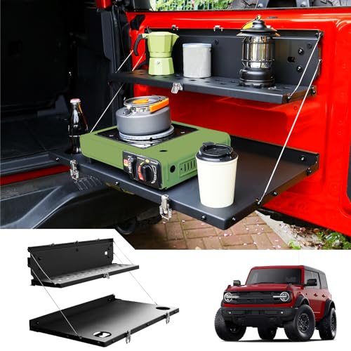 Mabett Tailgate Table for Ford Bronco 2021-2026 Carbon Steel Foldable Molle Panel Double-Layer Cargo Shelf Compatible with Bronco Accessories