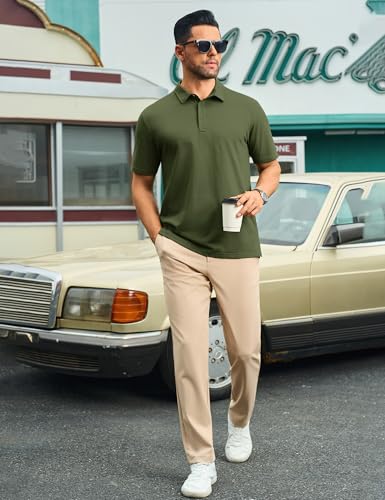 Cotrasen Mens Polo Shirts Short Sleeve Cotton Pique Golf Shirt 3 Button Classic Fit Basic Casual T-Shirts3