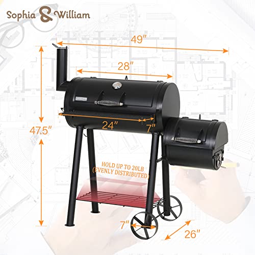 Image of Sophia & William Charcoal Grill with Offset Smoker, 512 Square Inches Outdoor BBQ Grill Offset Charcoal Smoker for Patio, Garden, Picnics, Camping, Backyard Cooking, Black