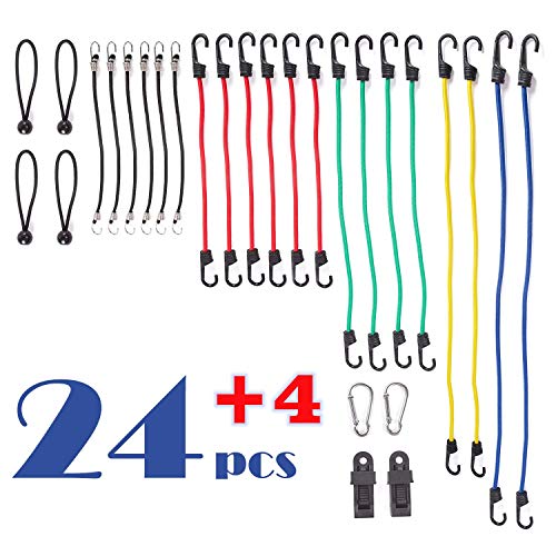 Wellmax Bungee Cords Hook Assortment Jar, 24 Piece +4 Bonus Pc Set With Canopy Ties Plastic Coated Metal Hooks #TOP1