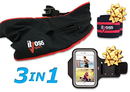 Waist Running Belt Waist Pack Design Fanny Pack for Man and Women + iPhone 7 Armband + 2 Sweat Wristband by Ilyos5