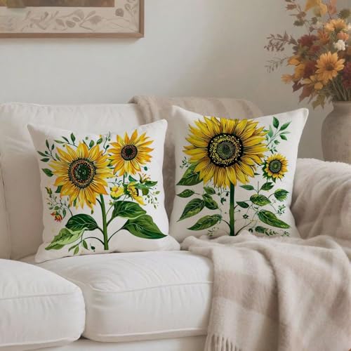 Housse coussin 60x60cm vintage lin jaune imperméable lot de 2