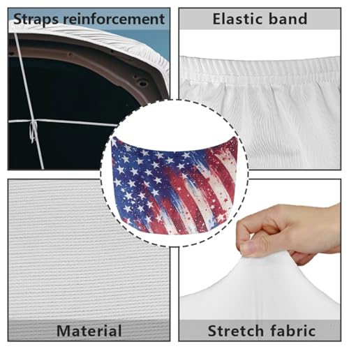 Image of Car Hood Cover 59x39 Inch Stretchable Wolf and American Flag Print Auto Hood Wraps Waterproof Auto Outdoor Decorations for Compact Sedans SUV Trucks Minivan
