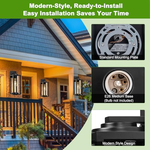 Image of FILIYANO Large Outdoor Wall Lights, 20 Inch,Modern Exterior Fixtures,2 Pack | Anti-Rust, Waterproof, Black Exterior Lantern with Clear Glass, Farmhouse Wall Lighting Sconces for Garage, Porch, Front Door
