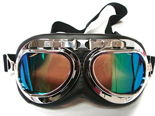 Oumers TMS WWII Raf Vintage Goggles, Aviator Pilot Style Motorcycle Cruiser Scooter Goggle, Bike Racer Touring Half Helmet Goggles, Cool MTB Bicycle Summer Winter Snowboard Windproof glasses colorful