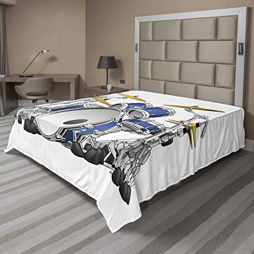Ambesonne Drums Flat Sheet, Professional Percussion Instrument Rock Themed Musical Activities, Soft Comfortable Top Sheet Decorative Bedding 1 Piece, California King, Grey Blue