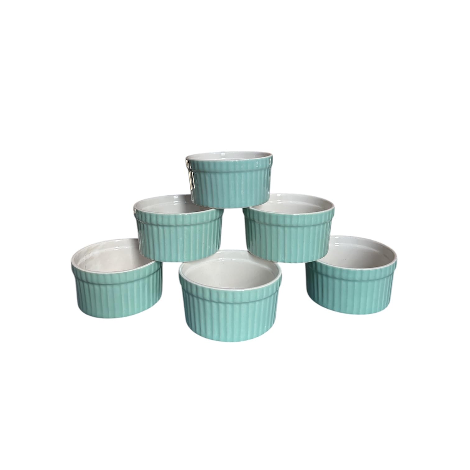 Mirakii Ceramic Ramekin Curved Wooden Bowl  150 ml, Set of 6, Microwave & Dishwasher Safe, for Baking and Serving (GREEN) - Image 2 thumbnail
