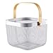 jinrun Einkaufskörbe Lagerkorb mit Holzgriff for Küche Home, Metalldrahtfrüchte Picknick Organizer, Mesh Stahlkorb