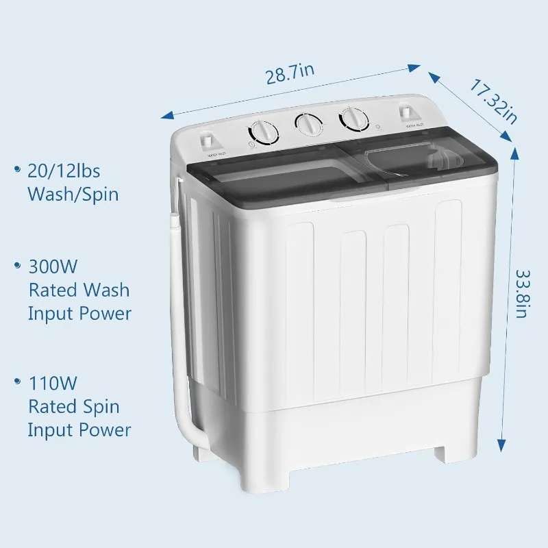 Image of Zyvola Compact Twin Tub Washing Machine with Built-in Drying Rack | 32lb Capacity, Ideal for Apartments, RVs & Dorms