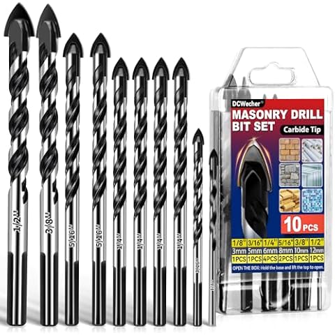 DCWecher Masonry Concrete Drill Bit Set 10PCS Cover