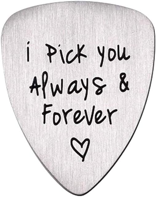 Street27® Guitar Pick I Pick You Always Forever Letter Titanium Steel Guitar Pick Necklace Music Jewelry Pendant Gift DIY for Electric Acoustic Bass Guitar