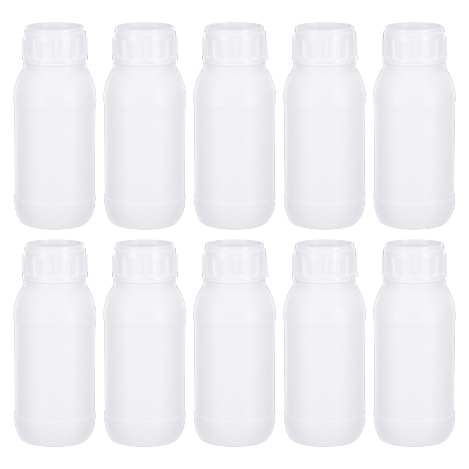 PATIKIL 10Pz 100ml Bottiglie Reagenti, Bottiglie a Bocca Rotondo Stretta PE Tappo Vite per Conservazione Acqua Liquidi e Campioni Solidi Contenitore da Laboratorio, Bianco Traslucido
