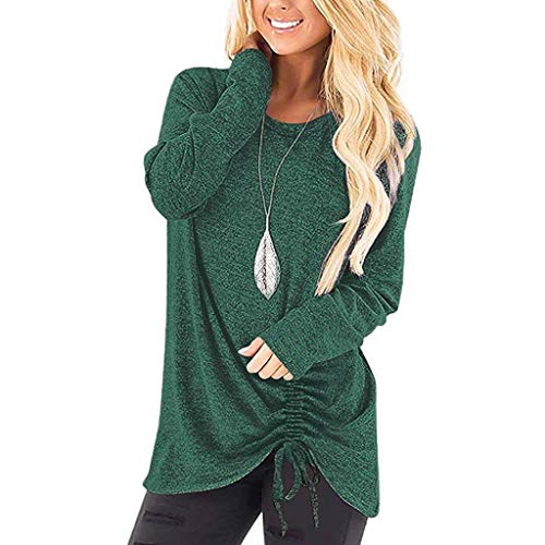 Womens Tops Long Sleeve Dressy Women's Cold Shoulder Slim Fit T-Shirt Casual Long Sleeve Pleated Hem Tops Solid Color Side Twisted Knot Blouse Green
