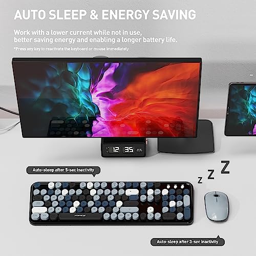 Image of jar-owl Wireless Keyboard Mouse Combo, Cute Retro Round Key, 2.4GHz Connection, Full-Size, 104 Keys, Grey Colorful, PC, Desktop, Laptop Compatible