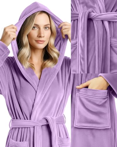 Image of Premium Ultra Soft Robes for Women with Hood Plush Fleece Long Bathrobe