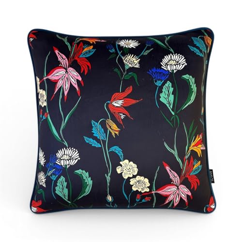 SO SKIN IDASY Coussin Velours avec Rembourrage, 40x40 cm, Motif Floral Graphique sur Fond Bleu Nuit, Design Artistique sous Licence, déco Moderne pour...