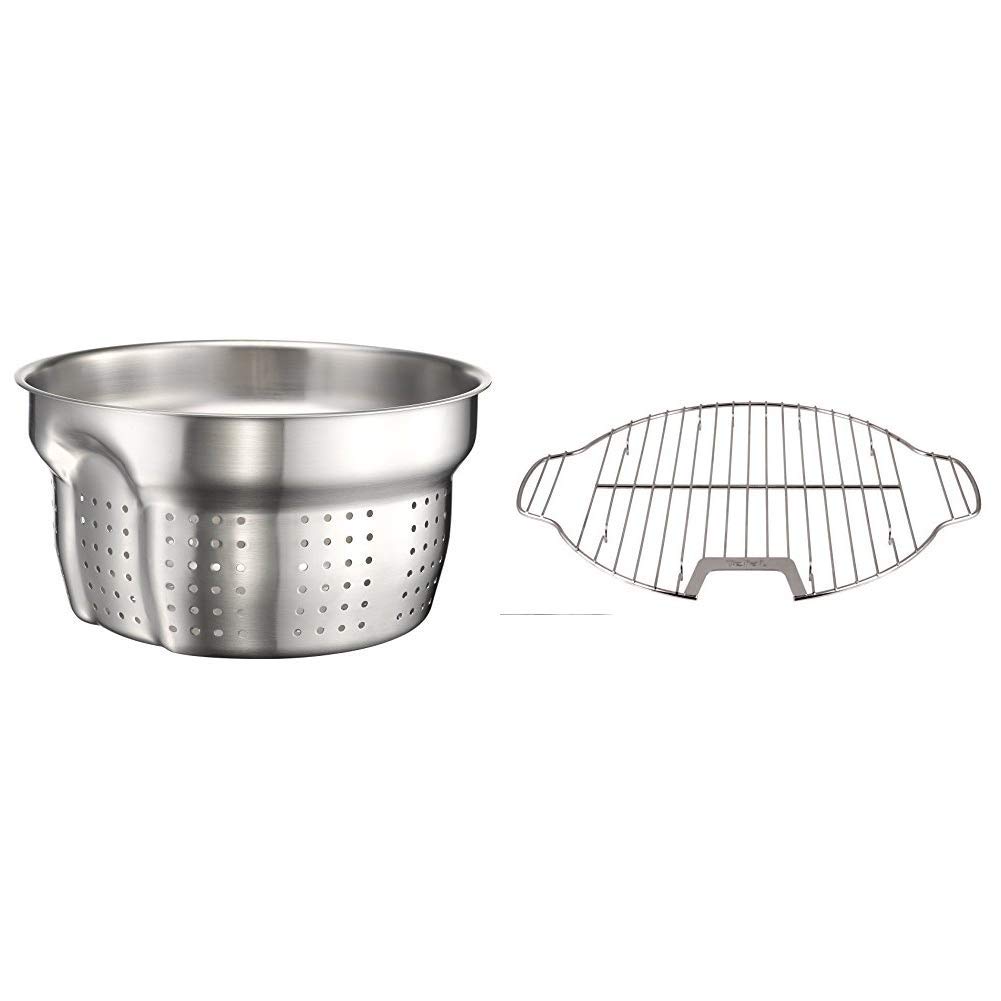 Tefal Ingenio Saucepan Pasta Insert, Stainless Steel, Silver Coloured, 1.2 kg & Ingenio Stainless Steel Grill Insert Frying Pan