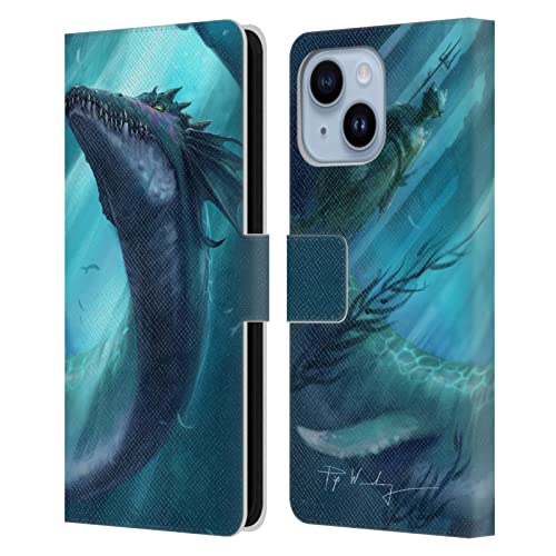 Protection intégrale iPhone 14 Plus étui portefeuille cuir motif dragon de la mer