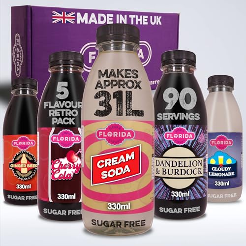 Florida Soda Syrup Compatible With Sodastream - Retro Flavours Aspartame & Sugar Free Cream Soda Cloudy Lemonade Ginger Beer Cherry Cola & Dandelion and Burdock