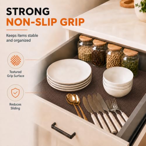 Image of Ash & Roh - Anti Slip Drawer Mat for Shelf and Shelves, Strong and Durable Non-Adhesive Grip Liner Mat for Bedroom Wardrobe Cabinet and Kitchen Place mats (WALLNUT (30x500))