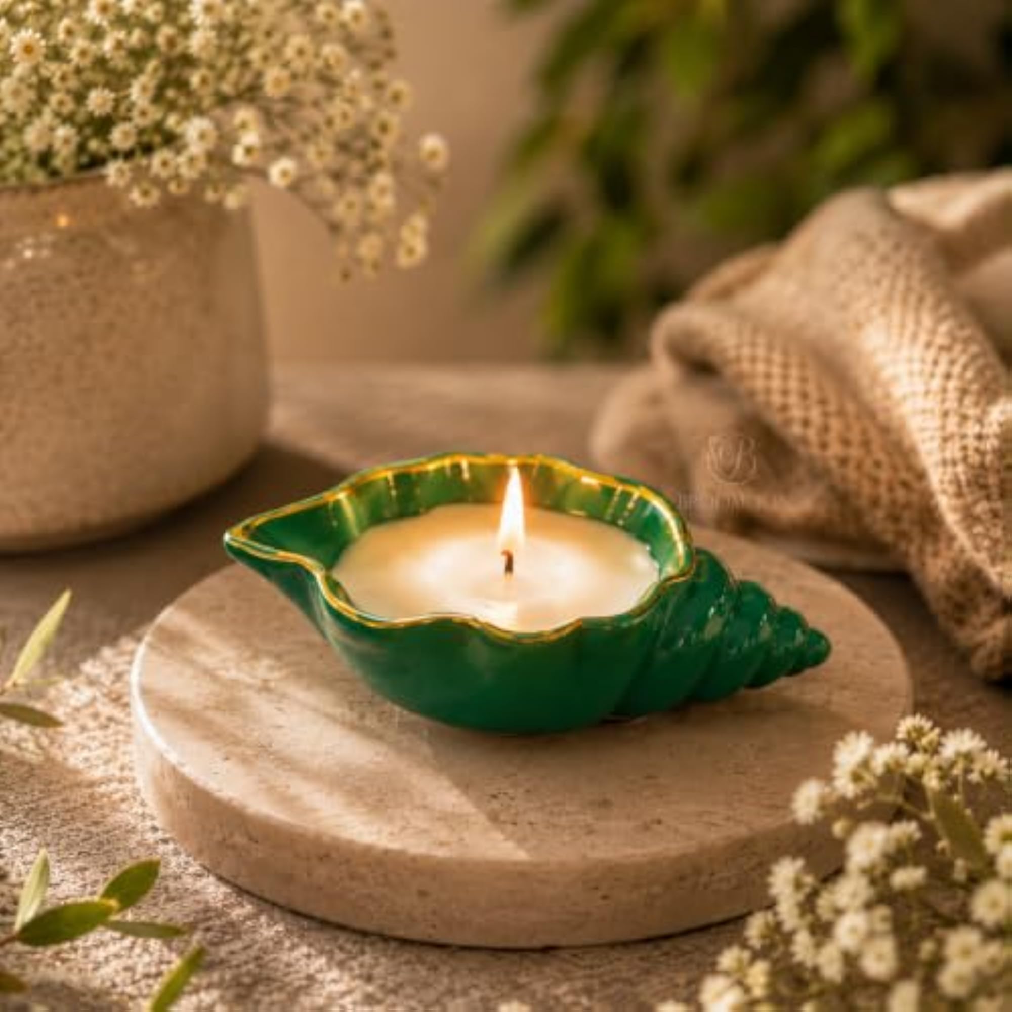 Green Leaf Shell Candle, Handmade Decorative Soy Wax