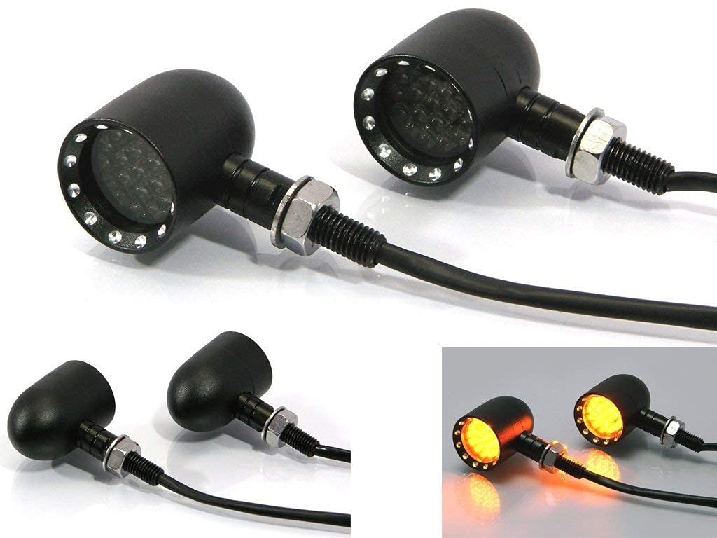 Alchemy Parts Moto Clignotant LED - Noir Métal - pour Café Coureur Style Vintage Rétro Motos