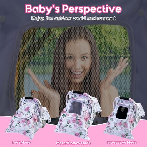 Image of Baby Car Seat Cover, Infant Car Seat Cover with 2 Layer Windows, Breathable Baby Carrier Sun Shade Cover, Windproof Car Seat Canopy Weather Shield for Newborn