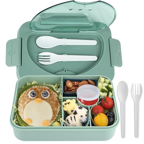 MaMix Bento Box Adult Lunch Box, Lunch Boxes for Kids, 5 Compartment Lunch Box Containers for Adults, Meal Prep Containers Reusable & Leakproof (Green)