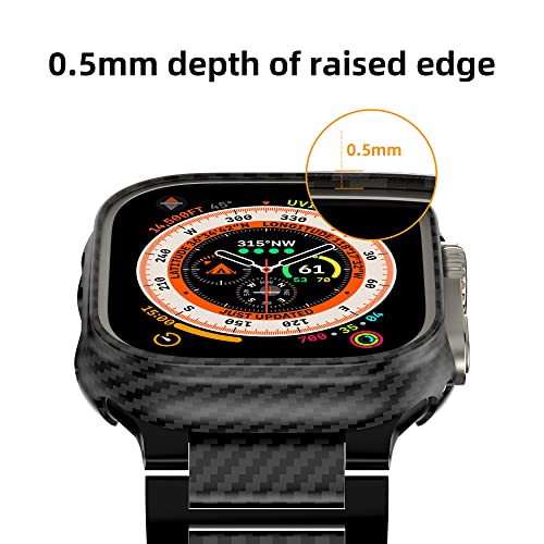 Iiteeology Compatible With Apple Watch Ultra Carbon Fiber Case, Genuine Aramid Fiber Slim Bumper Protective Case Cover For Iwatch 49Mm, Matte Black #TOP3